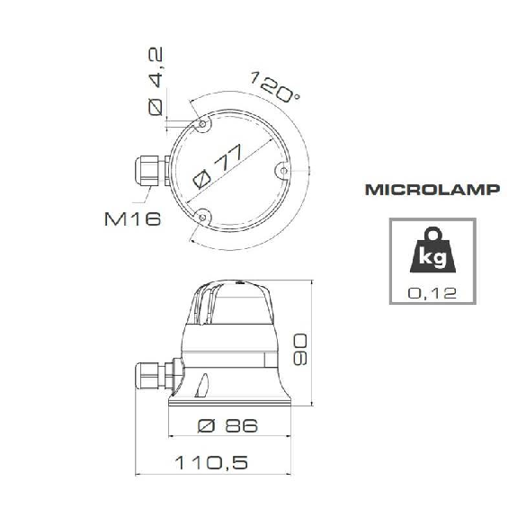 Feu MICROLAMP XENON ROUGE V12/24DAC IP54 Ø77mm GRIS-Lire la description