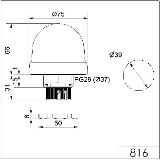 Feu permanent DEL EM 230VAC ROUGE IP65 Ø75mm NOIR-Lire la description