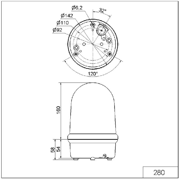 Feu de signal. tournant DEL BM 115-230VAC ROUGE IP65 Ø142mm NOIR-Lire la description