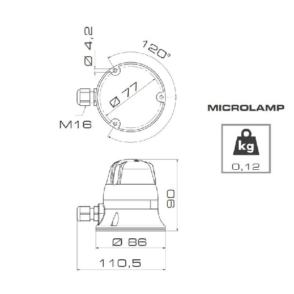 Feu MICROLAMP LED ROUGE V12/24DAC IP54 Ø77mm GRIS-Lire la description