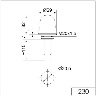 Feu permanent DEL EM 24VDC ROUGE IP65 Ø29mm NOIR-Lire la description