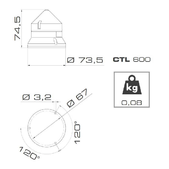 Feu CTL600 LED JAUNE V12/24DAC IP54 Ø60mm GRIS-Lire la description