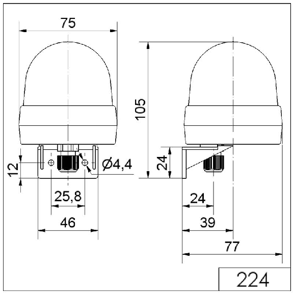 Feu permanent DEL WM 115VAC VERT IP65 Ø75mm-Lire la description