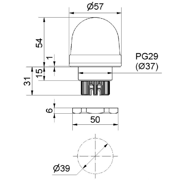 Feu à éclats EM 24VDC ROUGE IP65 Ø57mm NOIR-Lire la description