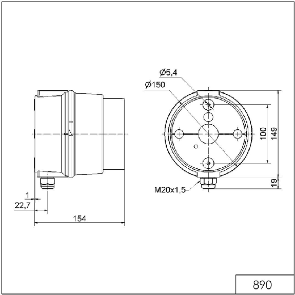 Feu permanent DEL BWM 230VAC RD/YE/GN IP65 Ø150mm GRIS-Lire la description
