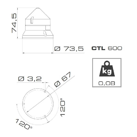 Feu CTL600 LED VERT V12/24DAC IP54 Ø60mm GRIS-Lire la description