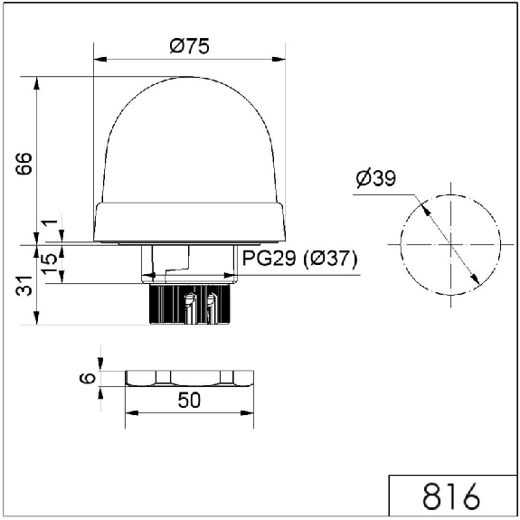Feu permanent DEL EM 230VAC BLANC IP65 Ø75mm NOIR-Lire la description