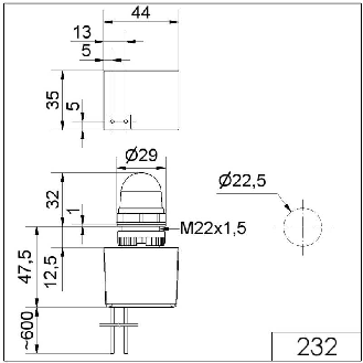 Feu à éclats EM 24VDC ORANGE Ø29mm IP65 NOIR-Lire la description