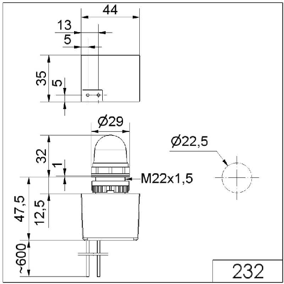 Feu à éclats EM 24VDC ORANGE Ø29mm IP65 NOIR-Lire la description