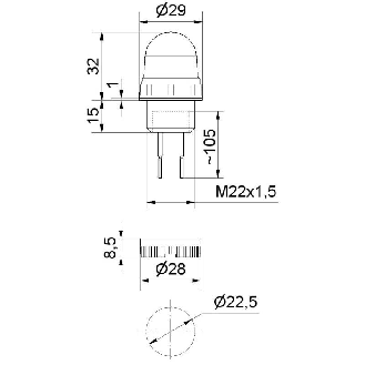 Feu permanent DEL EM ROUGE 24VDC Ø29mm IP65 NOIR-Lire la description