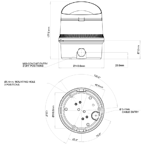 Maxi feu de trafic LED Vert 10-14 Vcc / 16-33 Vcc ø140 mm IP65-Lire la description