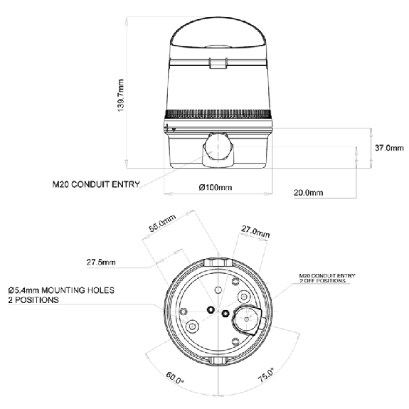 Feu trafic LED compact Vert 10-14 Vcc / 16-33 Vcc ø100 mm IP65-Lire la description
