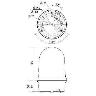 Feu à éclats double DEL BM 24VDC ROUGE IP65 Ø142mm NOIR-Lire la description