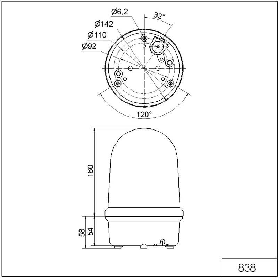 Feu à éclats double BM 24VDC ORANGE IP65 Ø142mm NOIR-Lire la description