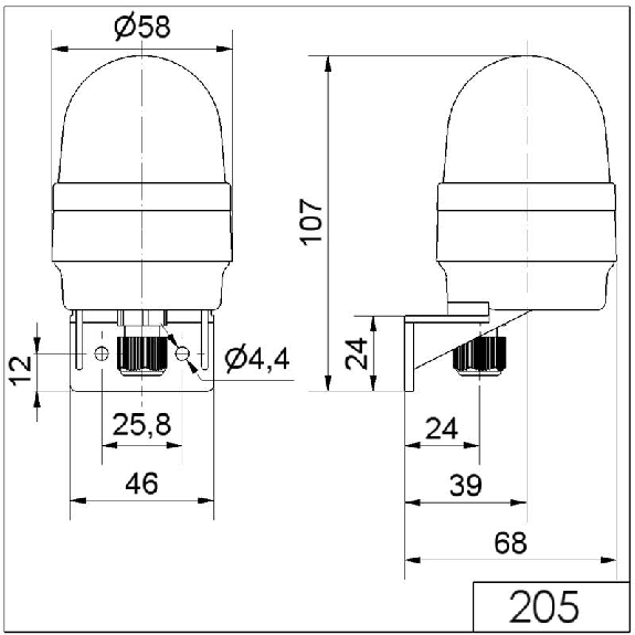 Feu à éclats WM 230VAC ROUGE Ø58mm IP65 NOIR-Lire la description