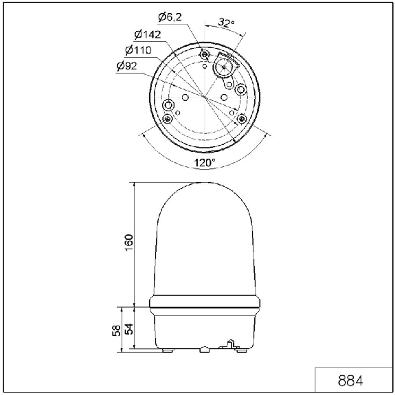 Feu rotatif Fresnel 24VAC/DC ORANGE IP65 Ø142mm NOIR-Lire la description