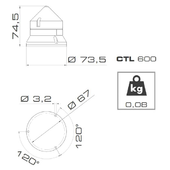 Feu CTL600 LED ROUGE V12/24DAC IP54 Ø60mm GRIS-Lire la description