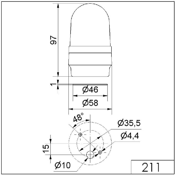 Feu permanent DEL BM 230VAC VERT IP66 Ø62mm NOIR-Lire la description