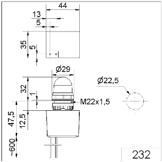Feu à éclats EM 24VDC ROUGE Ø29mm IP65 NOIR-Lire la description