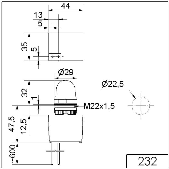 Feu à éclats EM 24VDC ROUGE Ø29mm IP65 NOIR-Lire la description