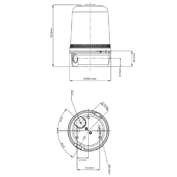 Feu LED multimodes 230Vac Vert 150xø100mm IP65-Lire la description