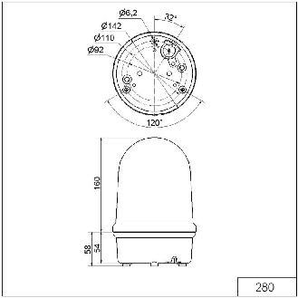 Feu de signal. tournant DEL BM 115-230VAC ORANGE IP65 Ø142mm NOIR-Lire la description
