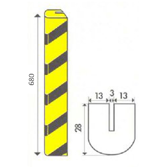 Bande de protection arêtes tranchantes - 680x28x29mm (Lot de 10p)-Lire la description
