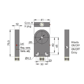 DPI Annulaire Ø=5mm NPN NO+NF 41x70.5x12 10-30Vdc / M12 4P-Lire la description