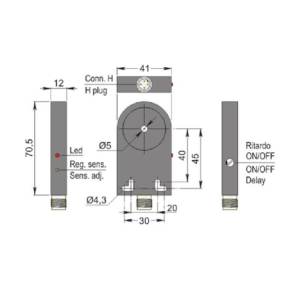DPI Annulaire Ø=5mm NPN NO+NF 41x70.5x12 10-30Vdc / M12 4P-Lire la description