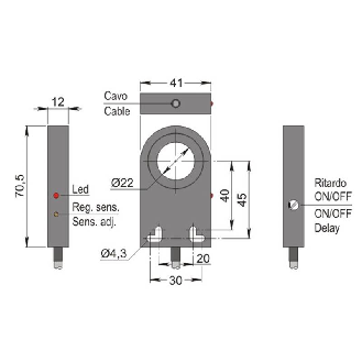 DPI Annulaire Ø=22mm PNP NO+NF 41x70.5x12mm / Câble 2m PVC-Lire la description