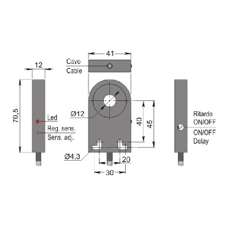 DPI Annulaire Ø=12mm PNP NO+NF 41x70.5x12mm Plast 10-30Vdc / Câble 2m-Lire la description