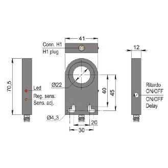 DPI Annulaire Ø=22mm NPN NO+NF 41x70.5x12mm / M12 4P-Lire la description