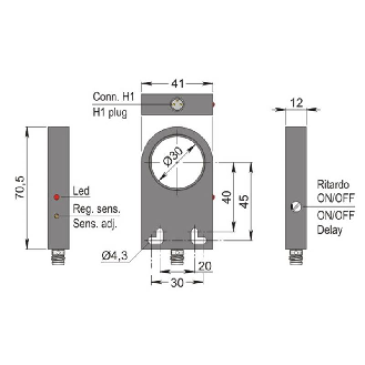 DPI Annulaire Ø=30mm PNP NO 41x70.5x12mm Plast. 10-30Vdc / M12 4P-Lire la description