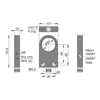 DPI Annulaire Ø=30mm PNP NO+NF 41x70.5x12mm 10-30Vdc / M12 4P-Lire la description