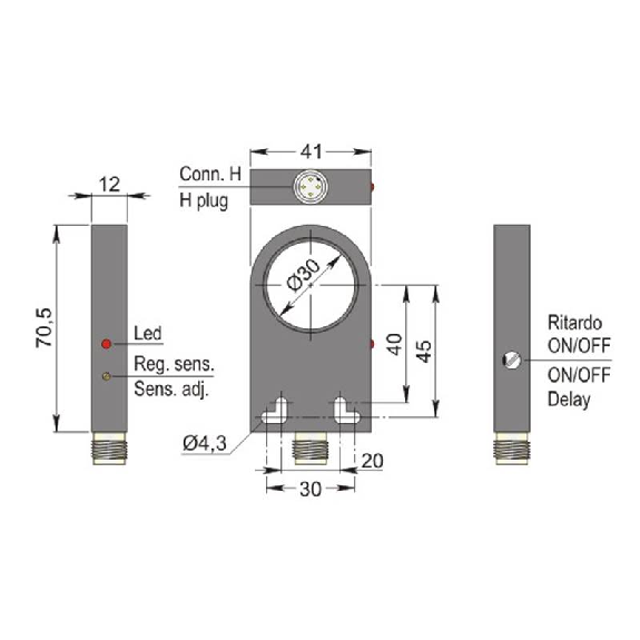 DPI Annulaire Ø=30mm PNP NO+NF 41x70.5x12mm 10-30Vdc / M12 4P-Lire la description