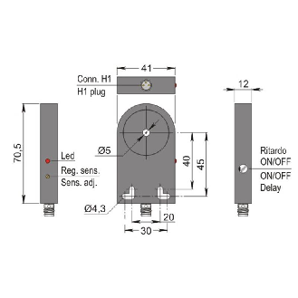 DPI Annulaire Ø=5mm NPN NO 41x70.5x12mm Plast. 10-30Vdc / M12 4P-Lire la description