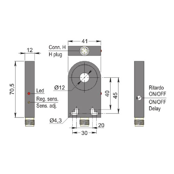 DPI Annulaire Ø=12mm PNP NO+NF 41x70.5x12mm Plast. 10-30Vdc / M12 4P-Lire la description