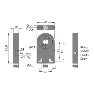 DPI Annulaire Ø=12mm PNP NO+NF 41x70.5x12mm Plast. 10-30Vdc / M12 4P-Lire la description