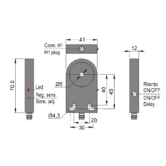 DPI Annulaire Ø=5mm PNP NO 41x70.5x12mm Plast. 10-30Vdc / M12 4P-Lire la description
