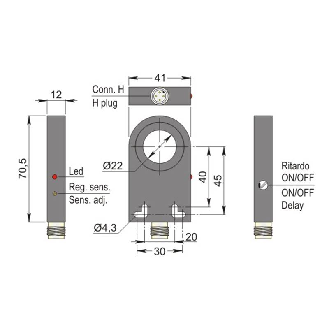 DPI Annulaire Ø=22mm PNP NO+NF 41x70.5x12mm / M12 4P-Lire la description