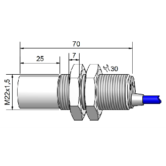 DPC Ex M22 2 fils DC NAMUR P8mm non noyé 70mm PTFE / Câble 2m PUR-Lire la description
