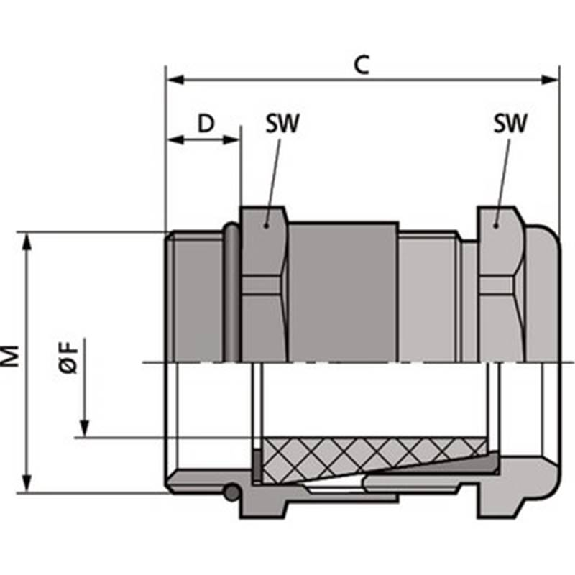 Presse-étoupe, M20x1.5, 6.8mm, 8.8mm, Laiton, PG13.5, Ouvert. 9mm Presse-étoupe, M20x1.5, 6.8mm, 8.8mm, Laiton, PG13.5, Ouvert. 9mm-Lire la description