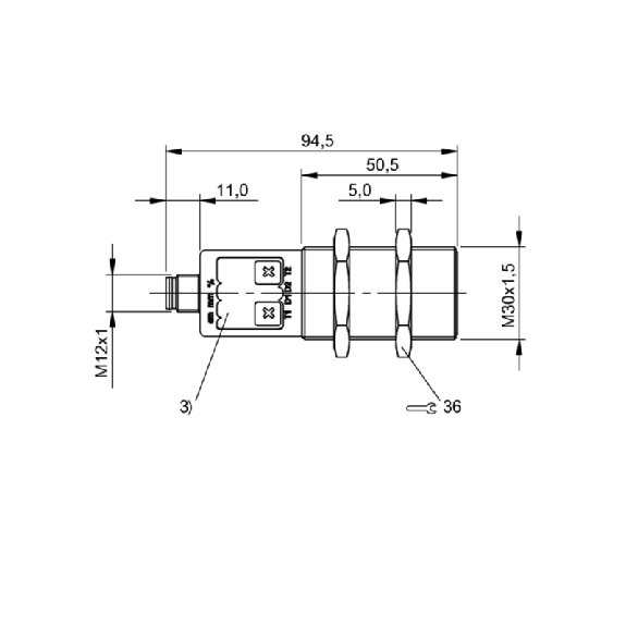 Ultrason Multi mode M30 PNP NO/NF P=65-600mm Axial 9-30Vdc / M12 5P-Lire la description
