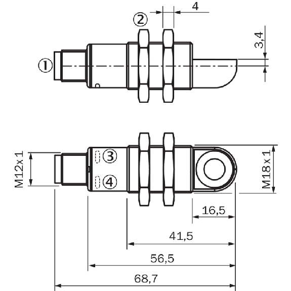 Ultrason Directe PNP/NPN P120-1000mm IO-Link M18 Métal Radial M12 5P-Lire la description