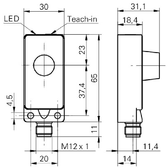 Ultrason Directe ANA 4-20mA P100-1000mm Teach 15-30VDC / M12 4P-Lire la description
