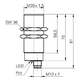 Ultrason Directe M30 PNP NO P200-1500mm Pot. 12-30VDC / M12 4P-Lire la description
