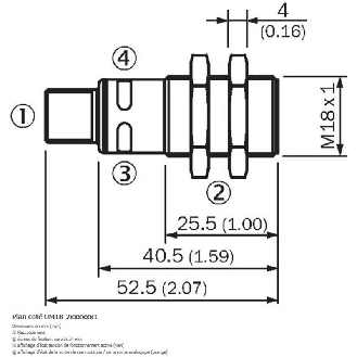 Ultrason M18 Directe ANA P65-350mm 0-10Vdc Métal Axial / M12 5P-Lire la description