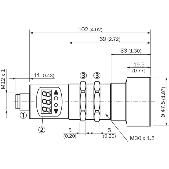 Ultrason Directe M30 PNP/NPN P0,35-3,4m NO/NF IO-Link / M12 5P-Lire la description