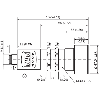 Ultrason Directe M30 PNP/NPN P0,35-3,4m NO/NF IO-Link / M12 5P-Lire la description