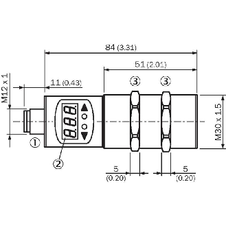 Ultrason Directe M30 ANA+PNP P65-350mm 4-20mA/0-10Vdc / M12 5P-Lire la description